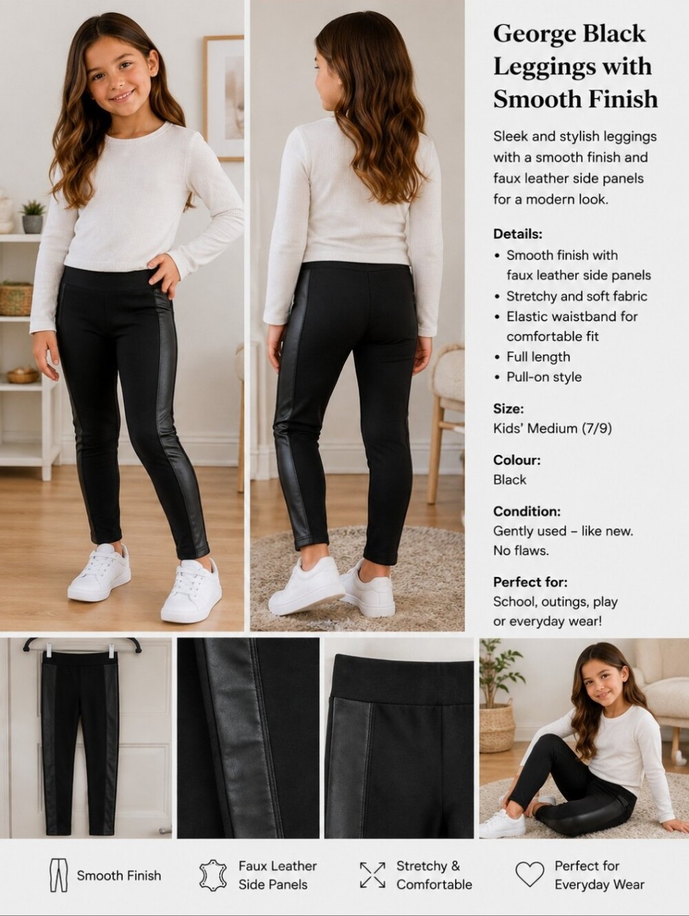 3/$15 George Black Leggings with Smooth Finish